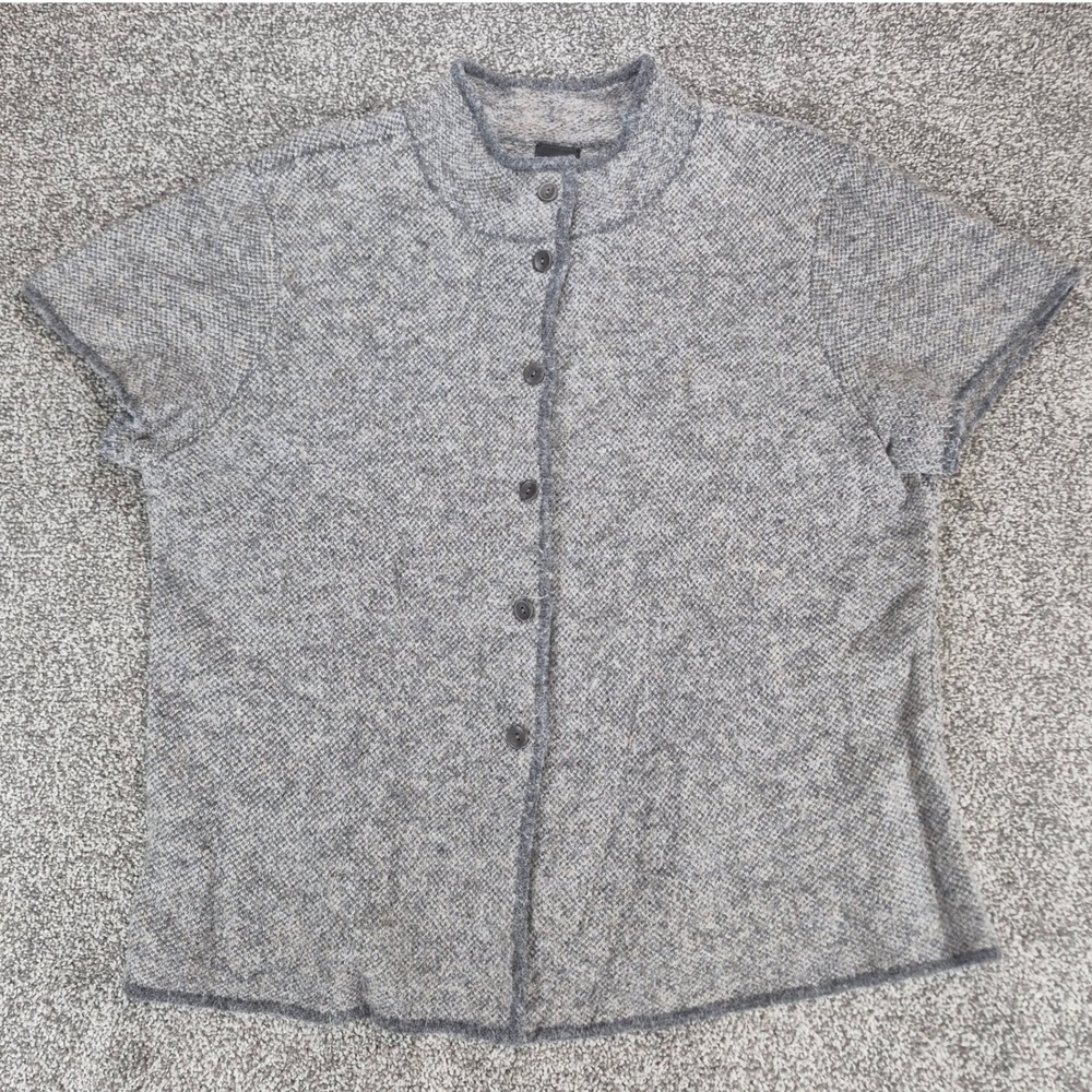 Eileen Fisher Alpaca Merino Wool Cardigan Sweater Womens XL Gray Short Sleeve